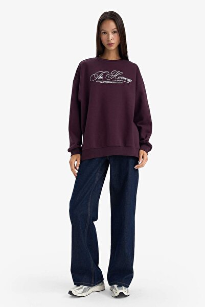 DeFacto Oversized Wide Fit Crew Neck Printed Sweatshirt G6528Ax25Wn