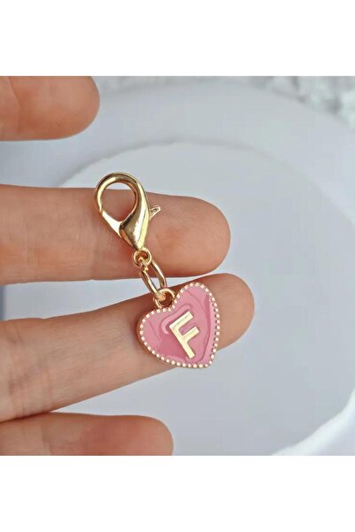 alisa F Harfi Pembe Kalpli Anahtarlık Veya Çanta Süsü