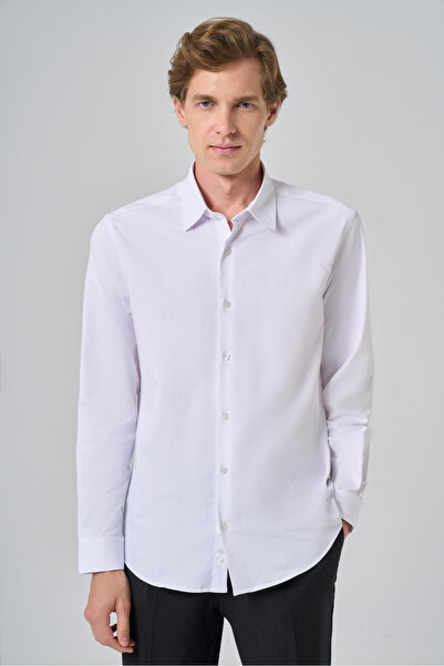 Morven Cămașă albă cu guler rigid slim fit pentru bărbați