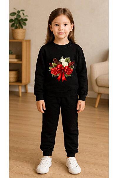 playwear Παιδικό Φούτερ Σετ με Σχέδιο Κορδέλα Τριαντάφυλλο για Κορίτσια και Α...