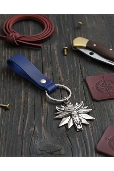 E&F Takı سلسلة مفاتيح من الجلد الطبيعي باللون الأزرق الداكن من تصميم كورت، إكسسوار هدية لسلسلة المفاتيح