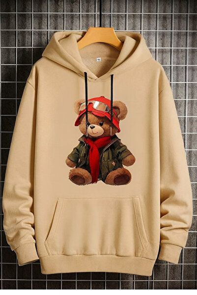 CLASSY.MODA Hanorac unisex cu glugă cu cu căptușeală din fleece fire, ursuleț...