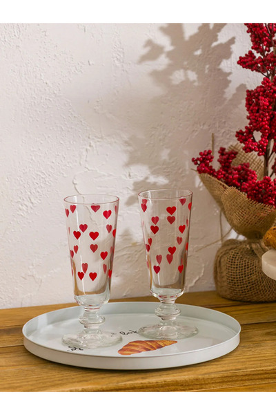 LC Waikiki Heart Printed Footed Glass Water Cup Set of 2 180 ml