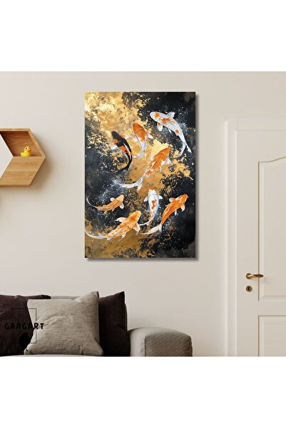 GAAGART Tekli Dikey Kanvas Tablo Japon Koi Sazan Balığı Sürüsü