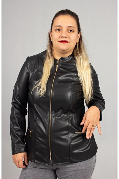 Truva XXL New Season! Plus Size Faux Leather Inside Suede Black Coat Elegance and Warmth in One