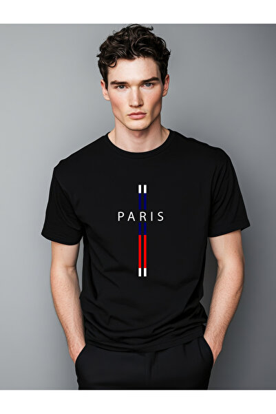 Free Tarz Paris Written Striped Detail Black T-Shirt