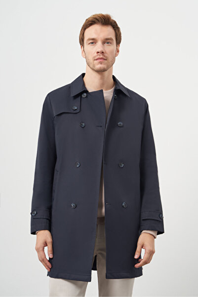 Morven Men's Navy Blue Polyamide Belted Trench Coat