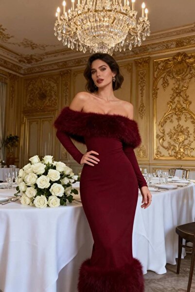 Friday Mood Women's Fur Detailed Madonna Collar Dress