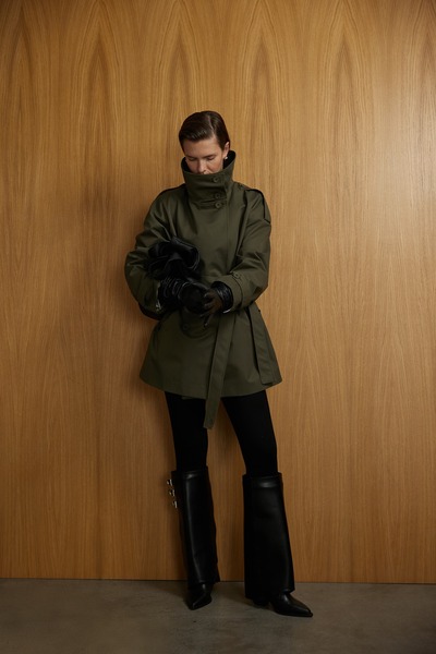 Jorbinol ياقة مرتفعة متوسطة الطول معطف طويل بحزام