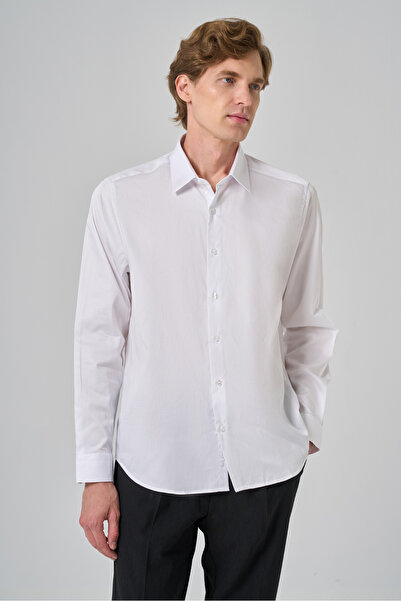 Morven Cămașă albă pentru bărbați, cu guler rigid, cu potrivire dinamică