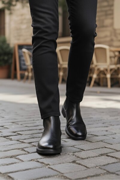 BENGAL Μαύρες ανδρικές μπότες 100% γνήσιο δέρμα ορθοπεδική σόλα από καουτσούκ