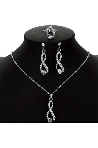 takantakana Solitaire Infinity Silver Necklace, Earrings, Ring, Jewelry Set, ...