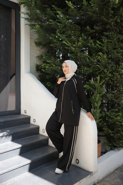 MİMİ Luxury Wear Women's Hijab Tracksuit Set with Zipper & Bottom Top Set