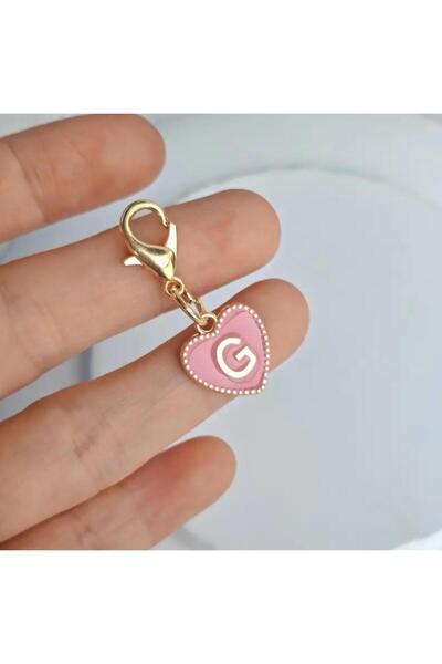 alisa G Harfi Pembe Kalpli Anahtarlık Veya Çanta Süsü