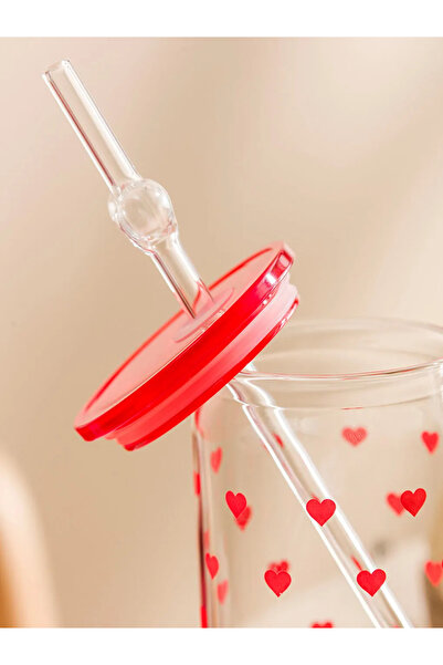 LC Waikiki Kalp Printed Glass with Straw 480 ml