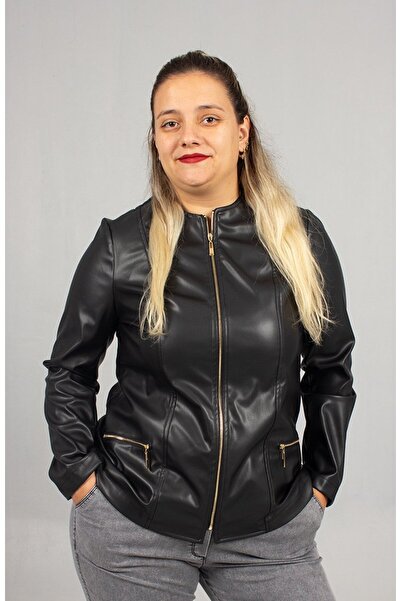 Truva XXL New Season! Plus Size Faux Leather Inside Suede Black Coat Elegance and Warmth in One