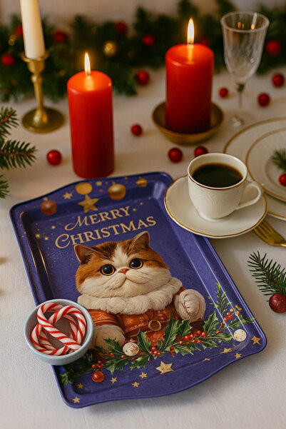 ATAGİFT HEDİYELİK New Year Metal Presentation Tray Christmas Tray – Cat Patte...