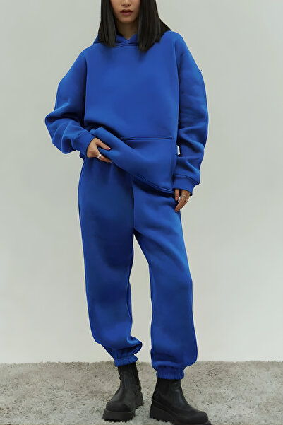 ruNadeS Women's Fleece Wide Fit Hooded Sweatpants Set with Elastic Legs - Sports