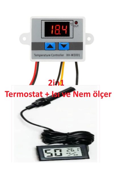 Genel Markalar W3001 220v Termostat + Nem Ölçer, Higrometre, Kuluçka Seti, Ku...