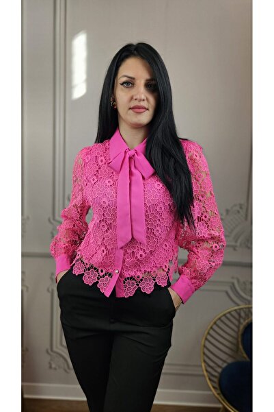 fara marca Fuchsia Lace Shirt with Bow