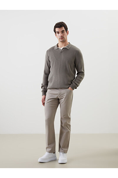 LC Waikiki Lcwaikiki Classic Khaki Polo Collar Long Sleeve Men's Knitwear Sweater