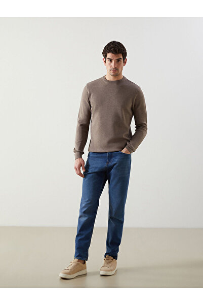 LC Waikiki Ανδρικό πλεκτό πουλόβερ με μακρύ μανίκι LCWAIKIKI Classic Beige Crew Neck