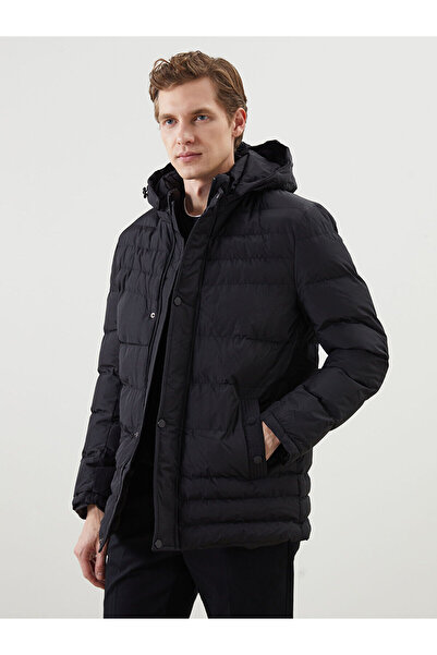 LC Waikiki Black Standard Fit Hooded Men's Puffer Jacket