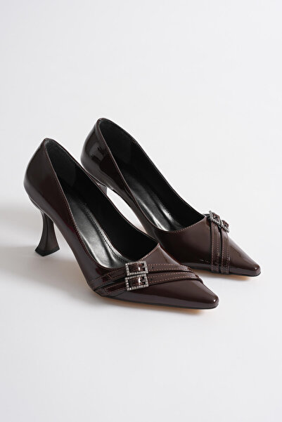 Leyan Butik Maya women's painful brown patent leather shoes