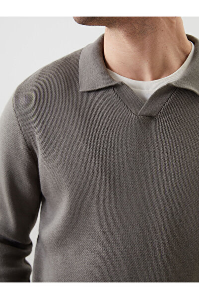 LC Waikiki Lcwaikiki Classic Khaki Polo Collar Long Sleeve Men's Knitwear Sweater