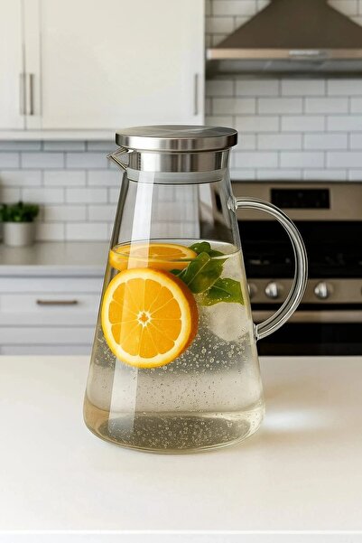 Kezze Vakumlu Çelik Kapaklı Süzgeçli Sürahi Isıya Dayanıklı Borosilikat Cam S...