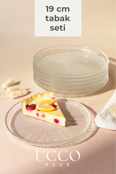 UCCO 6 Adet Linea 19 cm Cam Tabak - Pasta, Kahvaltı Tabağı Seti | 6'lı Kahvaltı&Tatlı Servisi | Linea