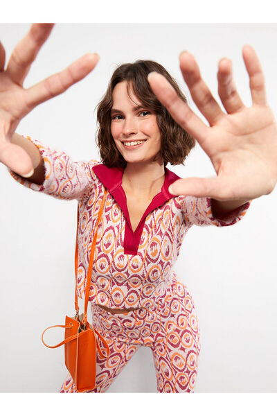 LC Waikiki Langärmliger Damen-Strickpullover mit Polokragen-Muster