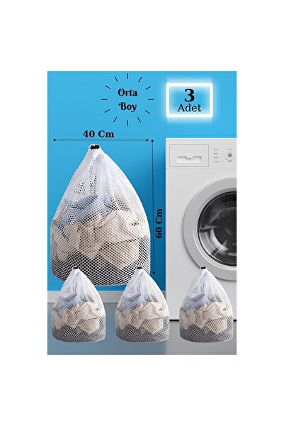 Zeynep Tekstil Lbag | 3 Adet Çamaşır Yıkama Filesi İpli 40x60 Cm | Çorap Perd...