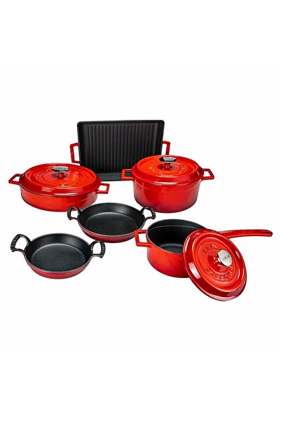 Lava Nar Xxl 9 Parça Döküm Kırmızı Tencere Seti