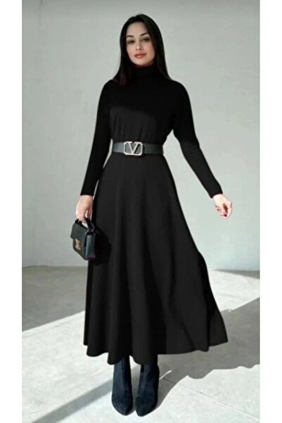 HepsitrentStore فستان من قماش الأكريليك بأكمام طويلة وياقة عالية