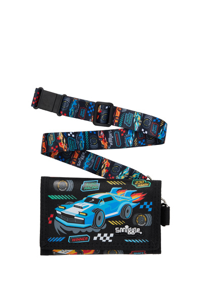 SMIGGLE Curious Araba Desenli Siyah Erkek Çocuk Askılı Cüzdan