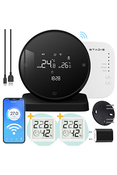 STADIS Termostat de Ambient Smart STADIS™, WiFi, Controlat prin Telefon, Universal, Programabil, Negru