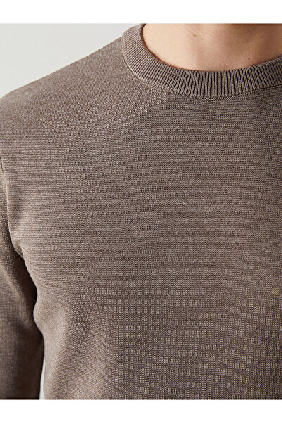 LC Waikiki Ανδρικό πλεκτό πουλόβερ με μακρύ μανίκι LCWAIKIKI Classic Beige Crew Neck