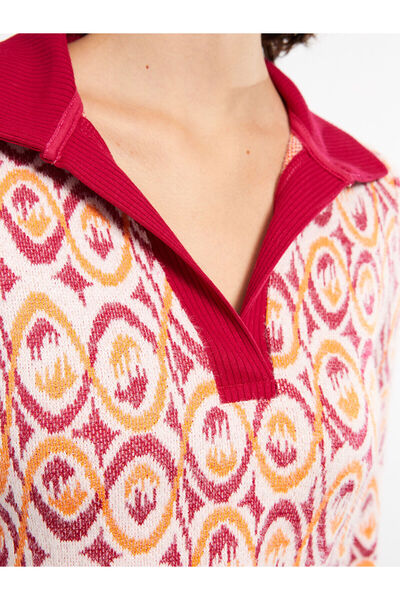 LC Waikiki Langärmliger Damen-Strickpullover mit Polokragen-Muster