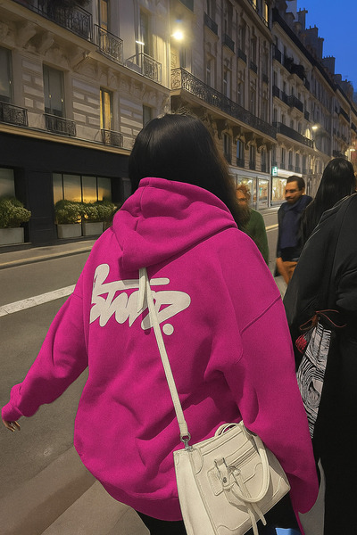 CLASSY.MODA Unisex 3 Thread O Oversized K Hooded Kangaroo Pocket Stwd Lettering Back B Printed Sweatshirt