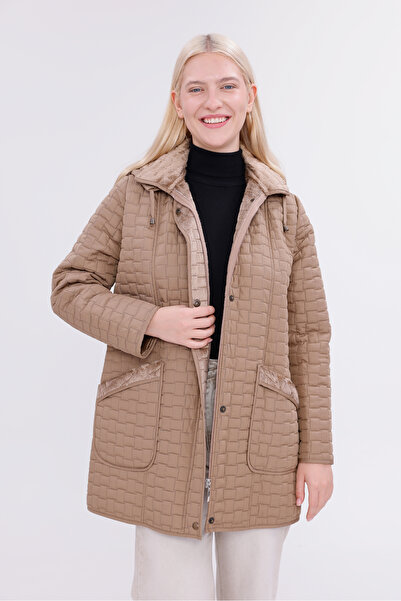 MG OTANTİK معطف نسائي مبطن مقاوم للماء مقاس كبير مكون من بغطاء رأس جيوب K