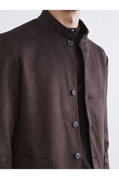 LC Waikiki Ανδρικό παλτό καφέ Standard Fit ψηλός λαιμός Suede