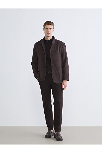 LC Waikiki Ανδρικό παλτό καφέ Standard Fit ψηλός λαιμός Suede