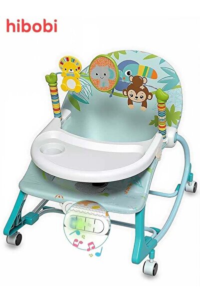 hibobi كرسي هزاز للأطفال 3 في 1 مع موسيقى واهتزاز، كرسي هزاز/كرسي تغذية/مشاية...