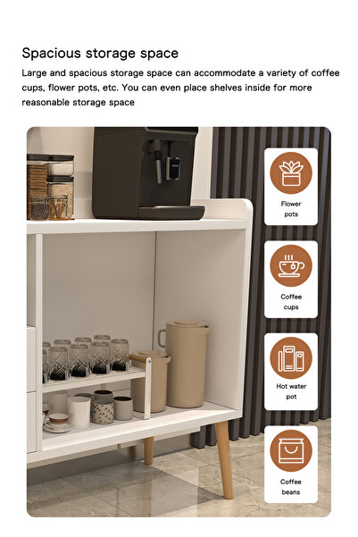 AnneFish 100*35*90cm Coffee Corner Coffee Bar Cabinet Shelf Drawers Display Cabinet Bakers Rack Sideboard