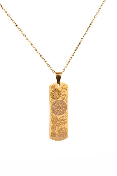 TAKI DERYASI Altın renk Dikdörtgen Altın Kaplama Dualı Çelik Kolye Çelik Zinc...