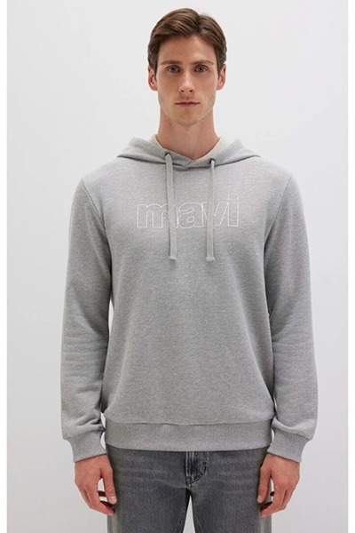 Mavi 065606-28387 Logo Printed Hooded Men's Sweatshirt Gray