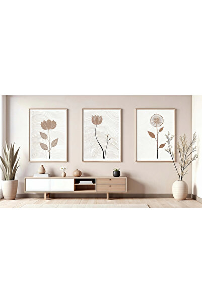 bestablo Set de pictură pe lemn cu flori decorative înrămate din 3 piese, dec...