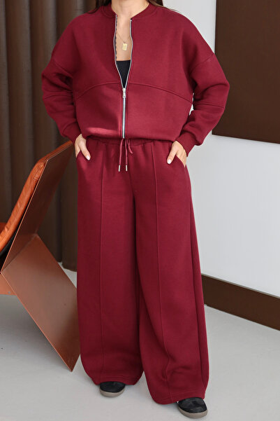 Mogi Butik Women's 3 Thread Fleece Lined Robe Bomber Jacket Palazzo Suit 3130