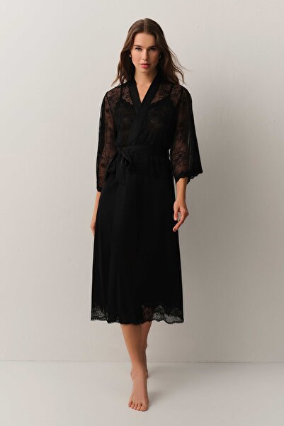 SUWEN Antique Dantelli Uzun Sabahlık